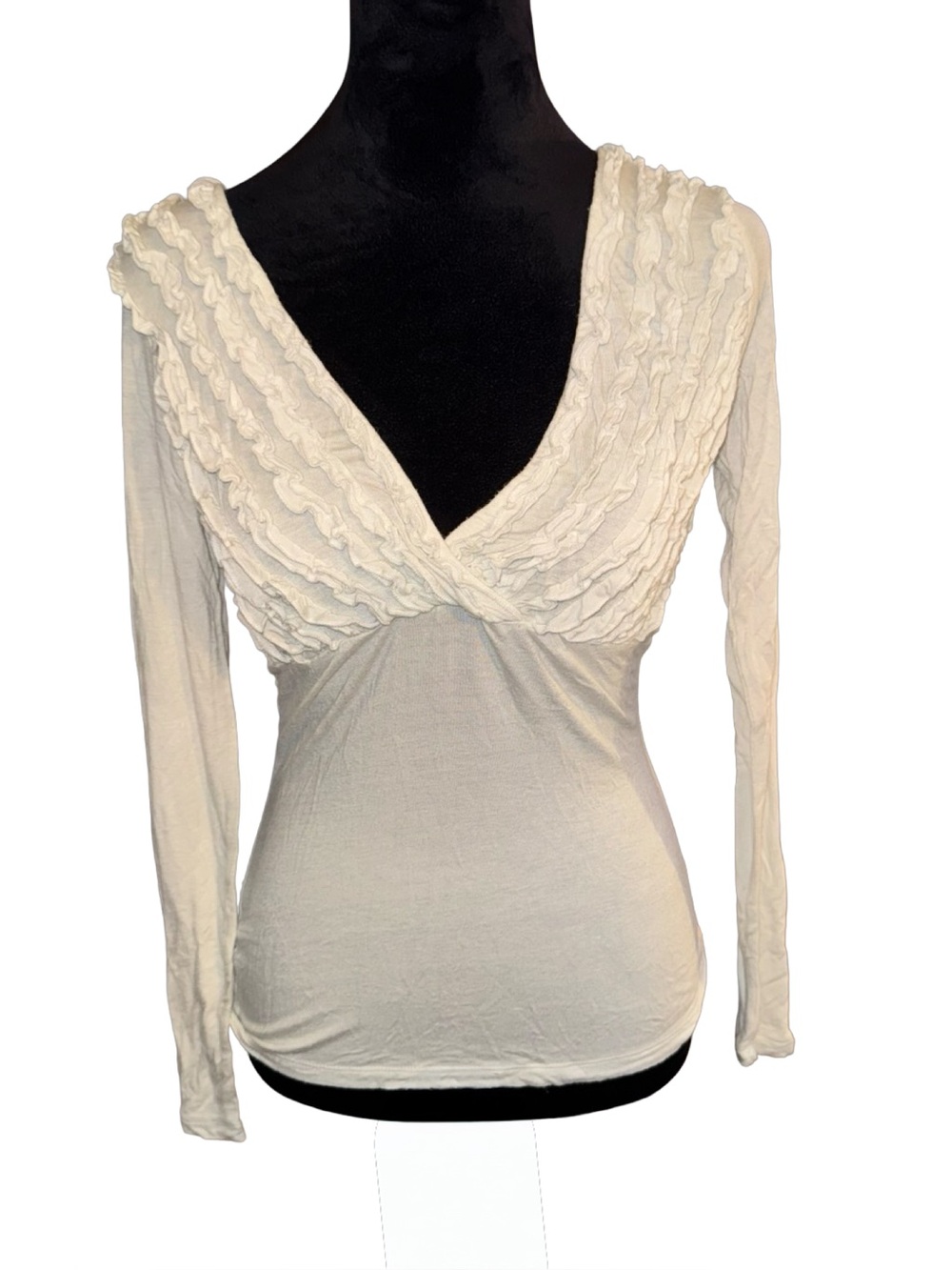 Y2K Babydoll‎ top v neck in white size medium by Body Central